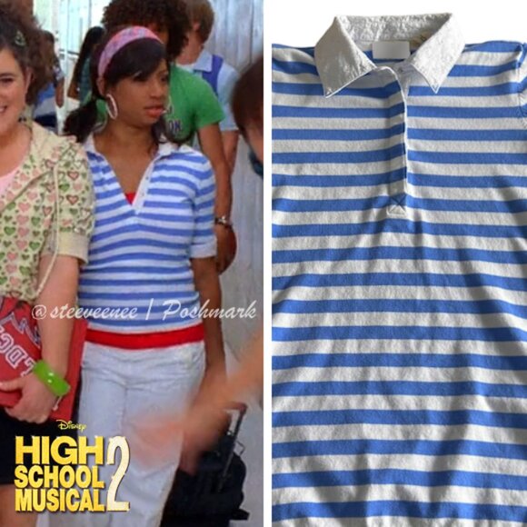 2000s Striped Half Sleeve Polo Shirt ASO Taylor McKessie High School Musical 2 - Picture 2 of 9